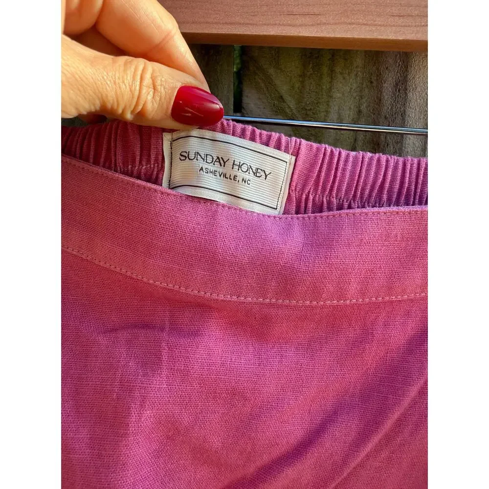 Hand-Dyed Fuchsia Linen Wrap Midi Skirt